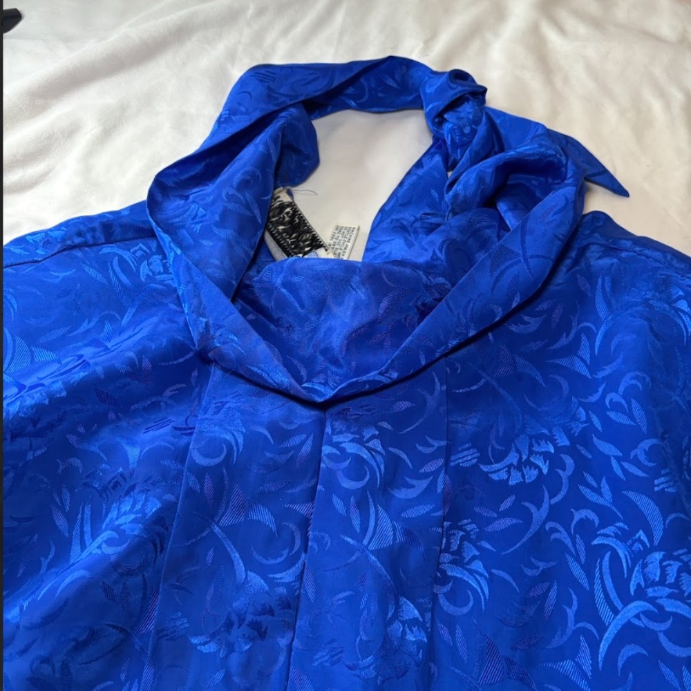 Vintage SK & Company Long Sleeve Blouse Royal Blue Mock Neck/Shoulder Pad Size12 - Picture 2 of 13